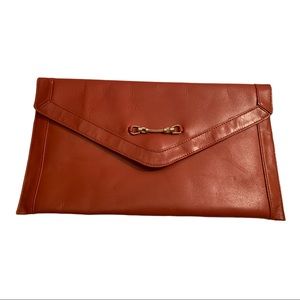 Vintage 80’s Normandie Bohemian Brown Leather Fold Open Clutch Purse Bag